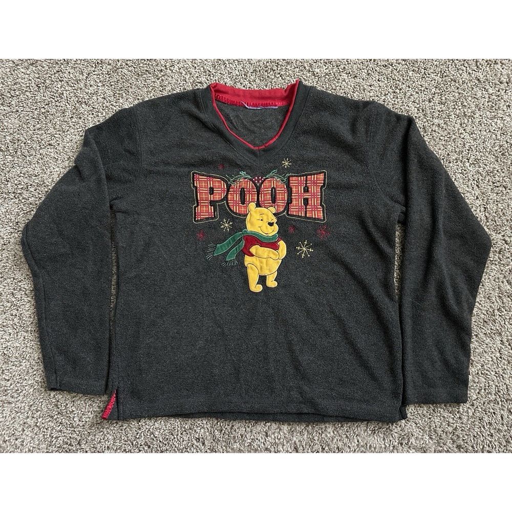 Disney Winnie The Pooh Sweater Sweatshirt Women's Medium Blue Fleece Embroided